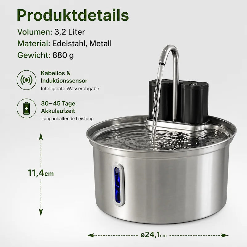 PurePurr™ 3,2L Kabelloser Katzenbrunnen mit Bewegungssensor