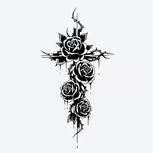 Rose and Cross Symbol Tattoo