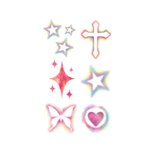 Stars Cross Butterfly Heart Tattoo