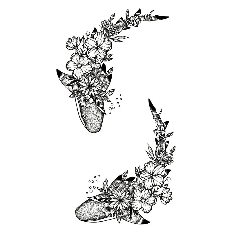 Shark Floral Tattoo