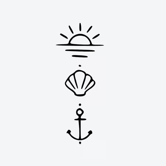 Sun, Shell, Anchor Tattoo