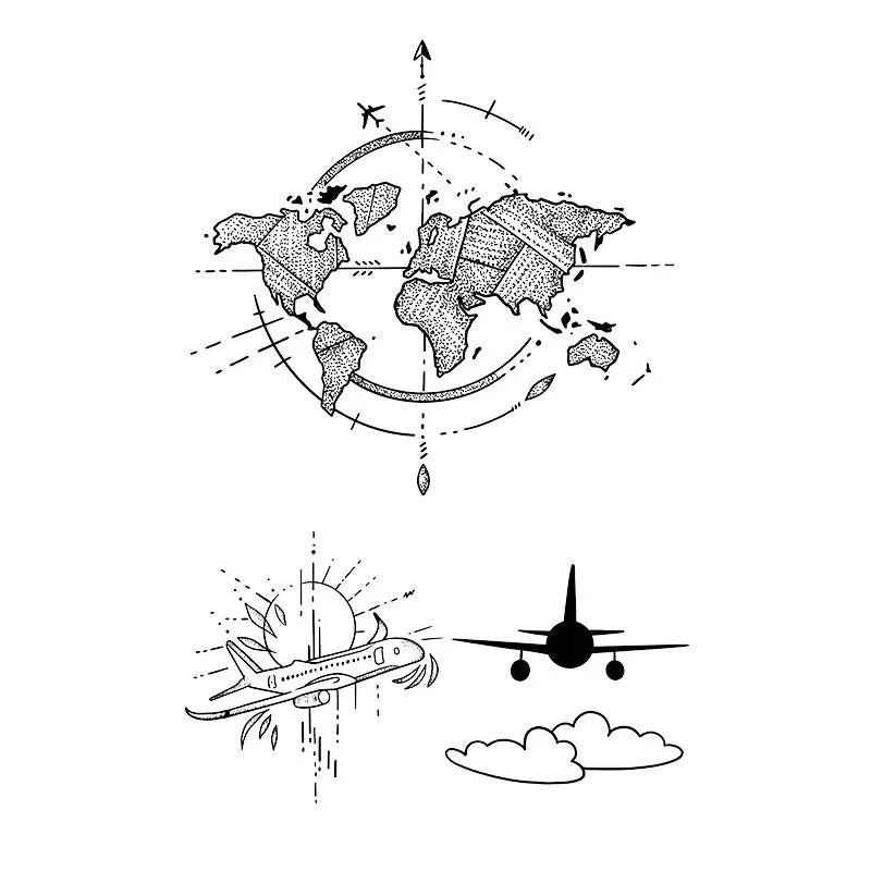 World Travel Airplane Tattoo