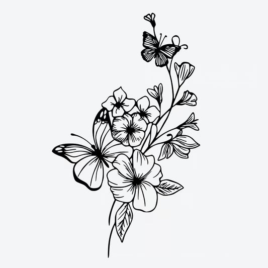 Butterfly Flower Bouquet Tattoo