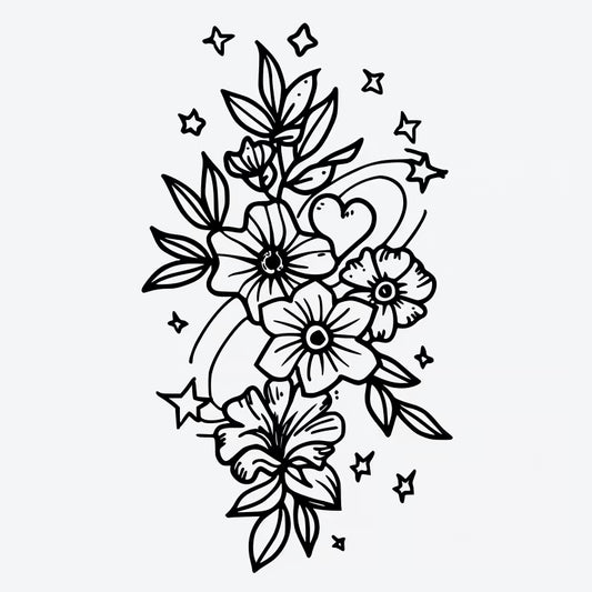 Floral Hearts Stars Tattoo