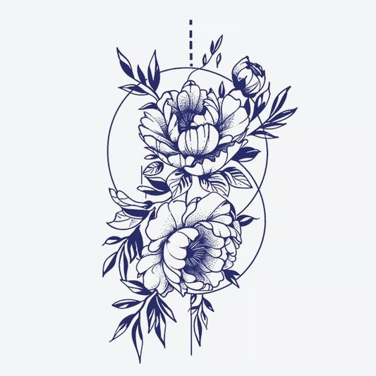 Floral Peony Linework Tattoo