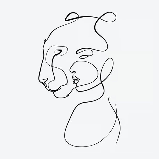 Lion Face And Human Silhouette Tattoo