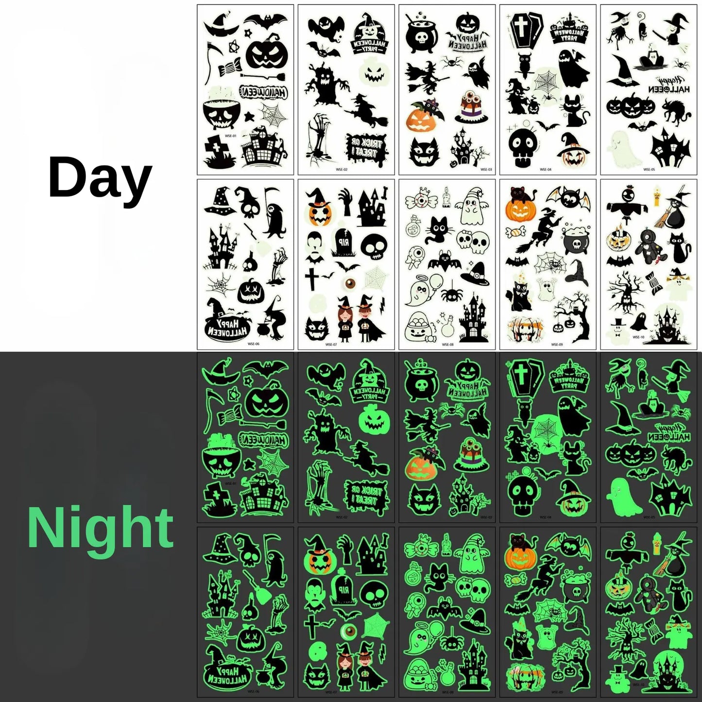 glow in the dark halloween temporary tattoo set - pumpking tattoo