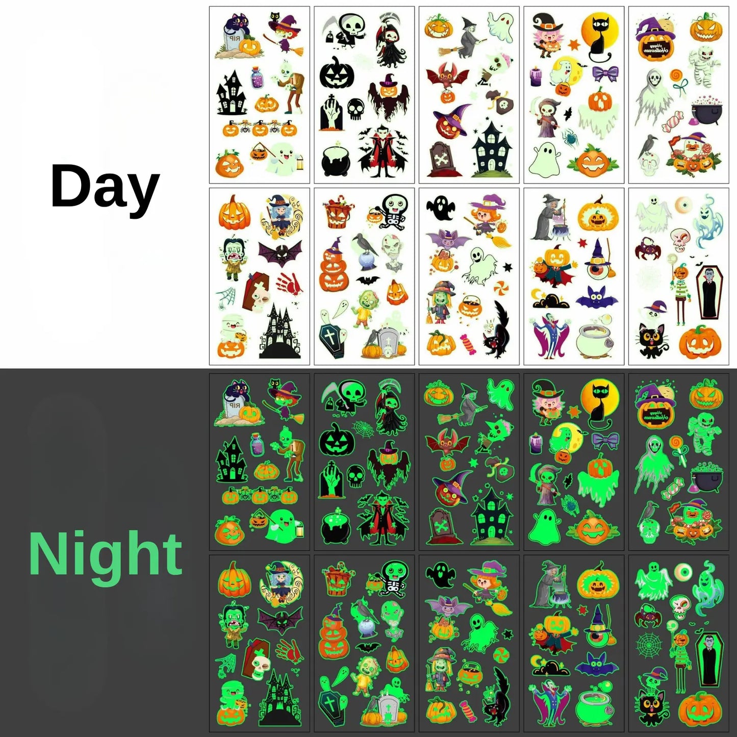 glow in the dark halloween temporary tattoo set - ghoast tattoo