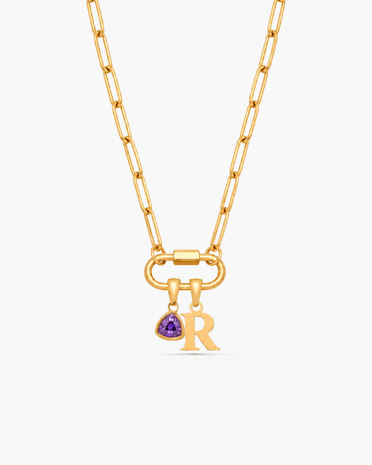 Carabiner Charm Lock Necklace With Initial & Birthstone