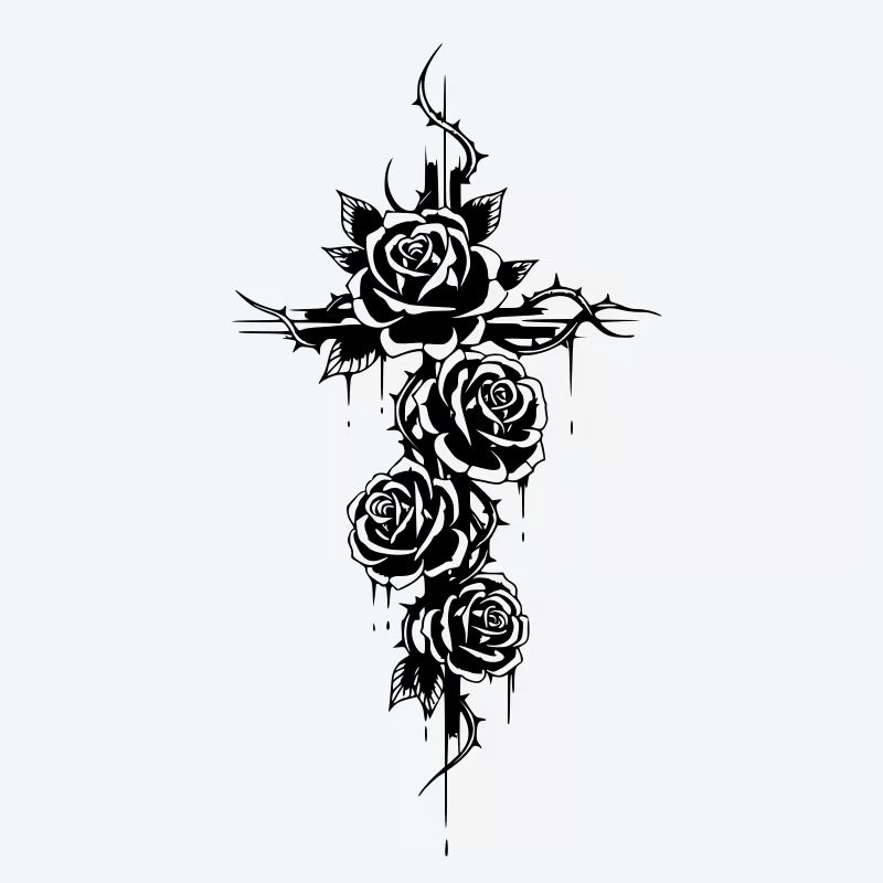 Rose and Cross Symbol Tattoo