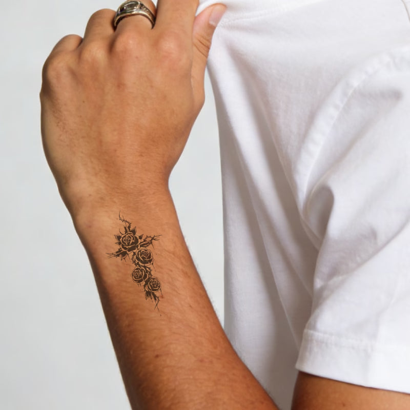 Rose and Cross Symbol Tattoo