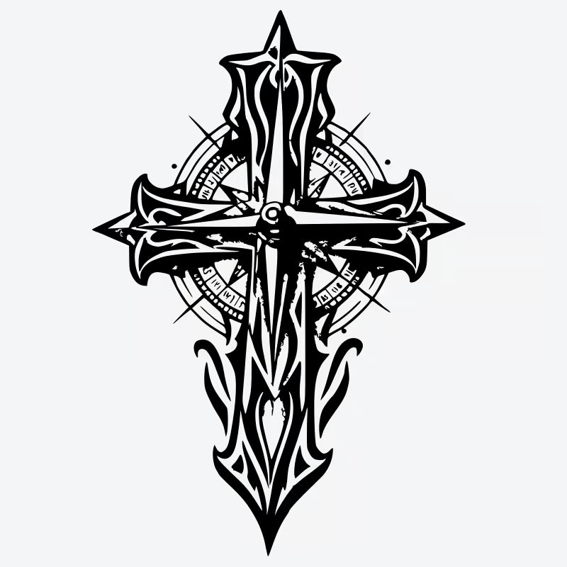 Cross and Clock Tattoo