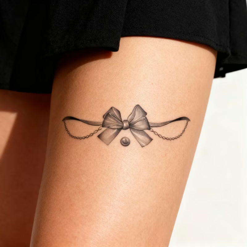 Bow Pearl Chain Tattoo