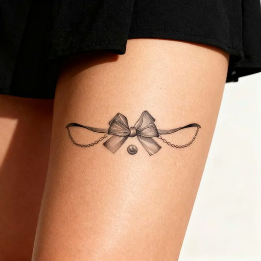Bow Pearl Chain Tattoo