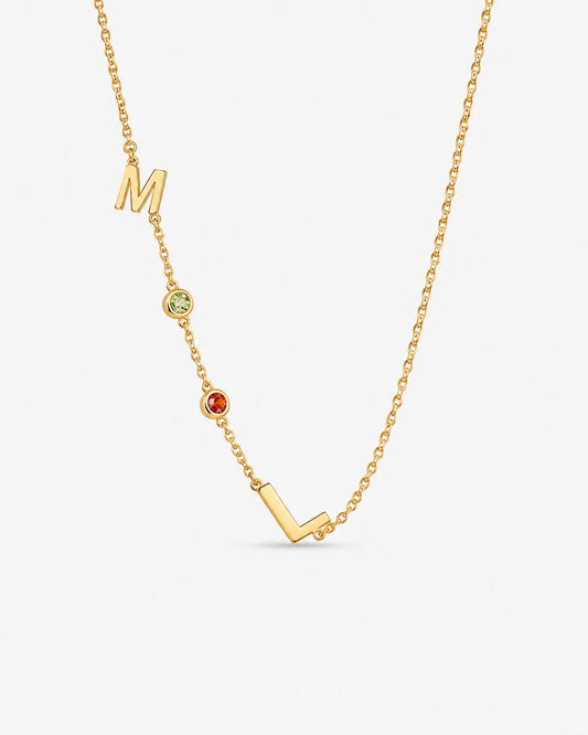 Sideway Initial Birthstone Necklace