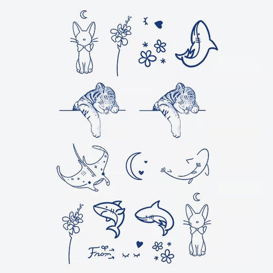 Tiger Rabbit Shark Flower Tattoo