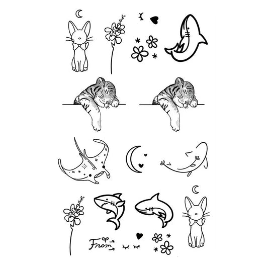 Tiger Rabbit Shark Flower Tattoo