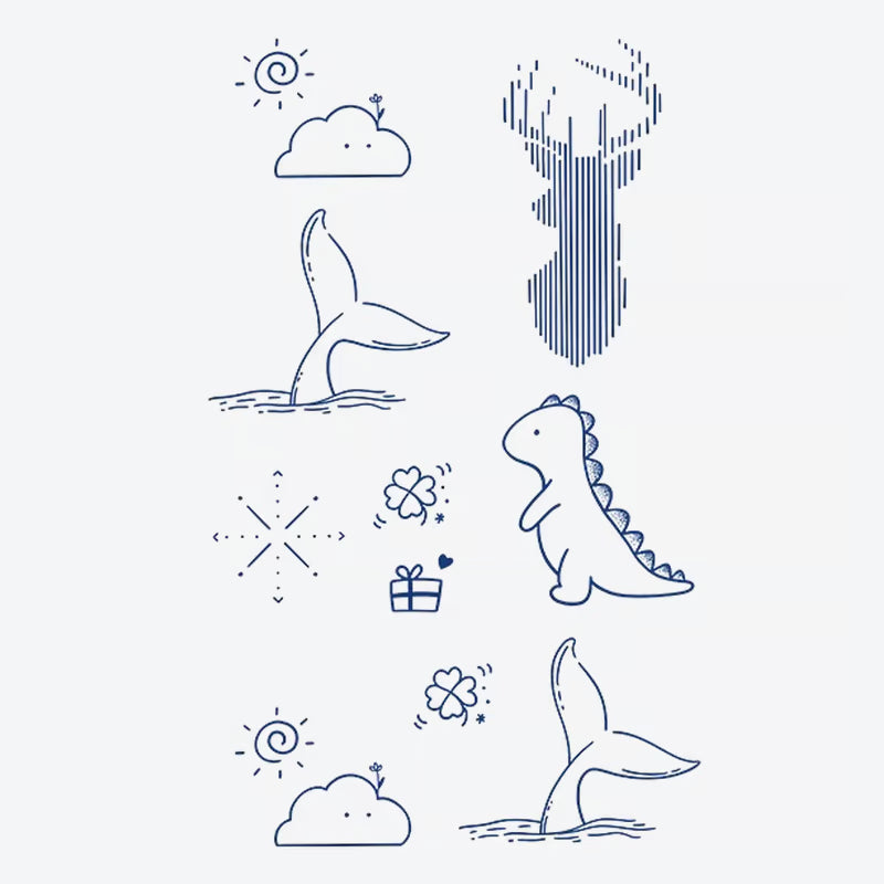 Whale Dinosaur Cloud Tattoo