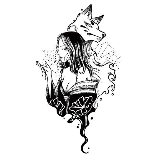 Woman Fox Floral Tattoo