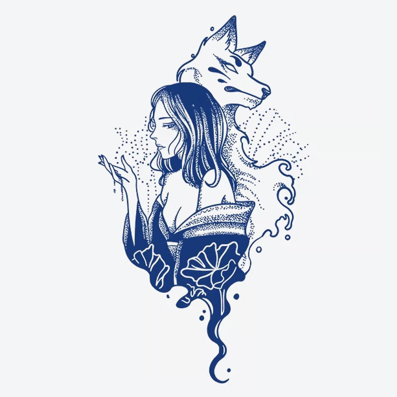 Woman Fox Floral Tattoo