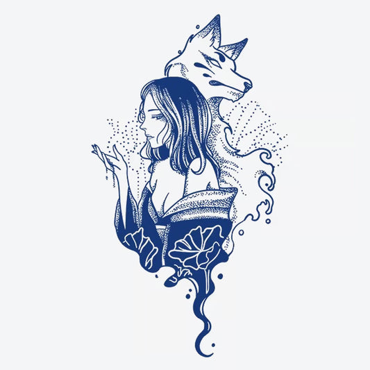 Woman Fox Floral Tattoo