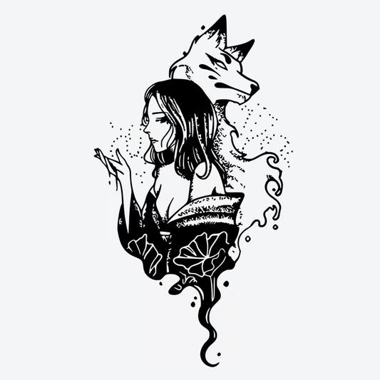 Woman Fox Floral Tattoo