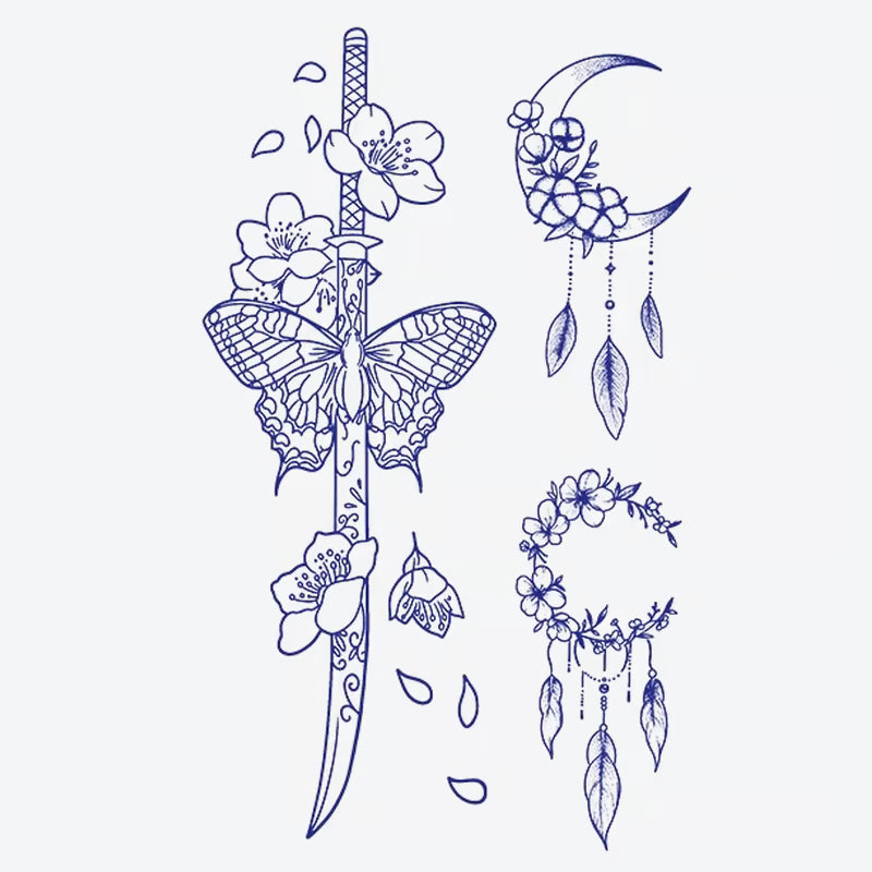 Butterfly Sword Moonflower Tattoo