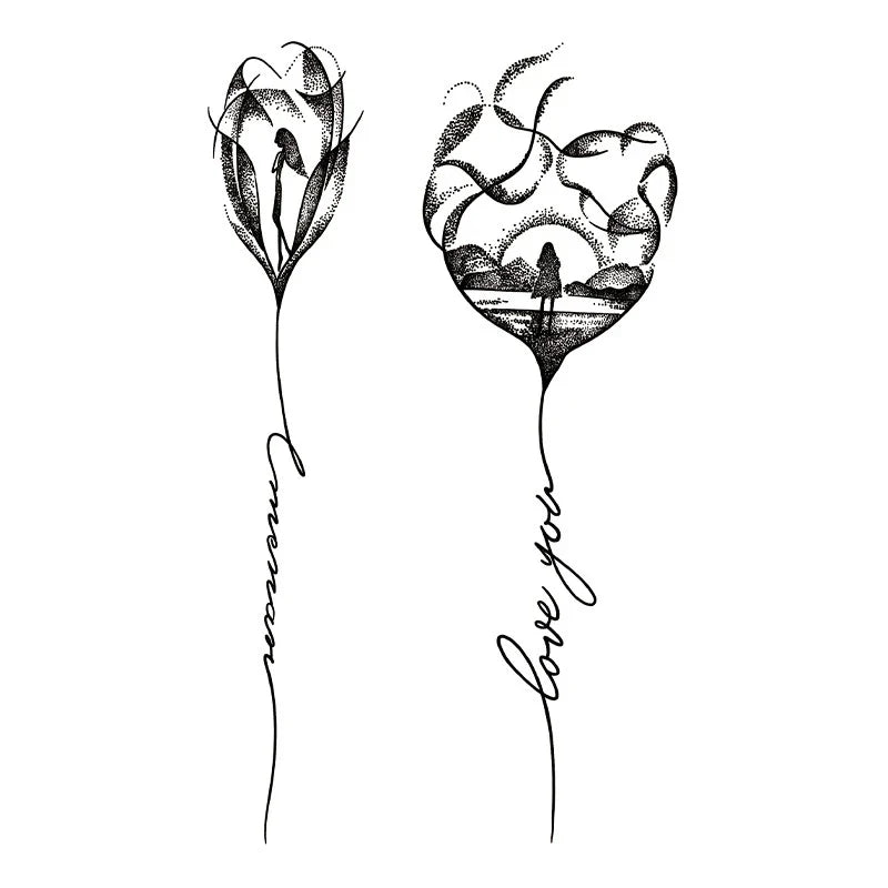 Flower Silhouette Love Tattoo