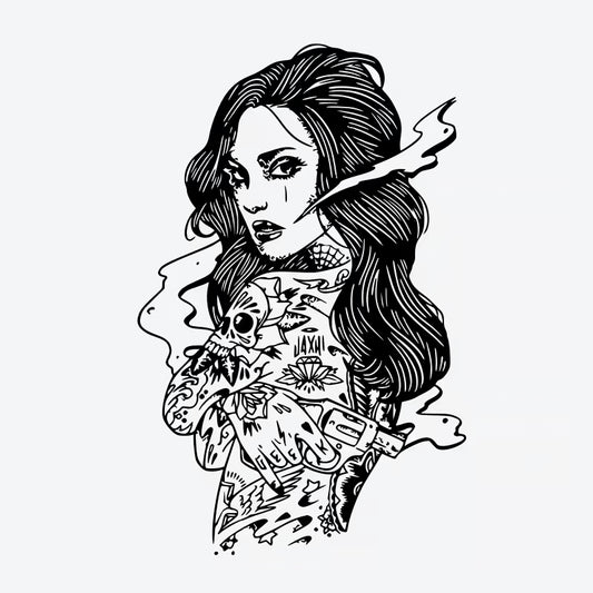 Tattooed Woman Smoke Tattoo