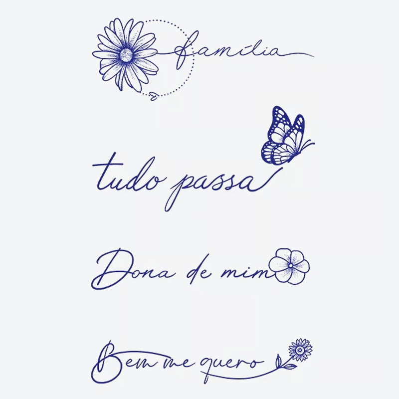 Flower Butterfly Script Tattoo