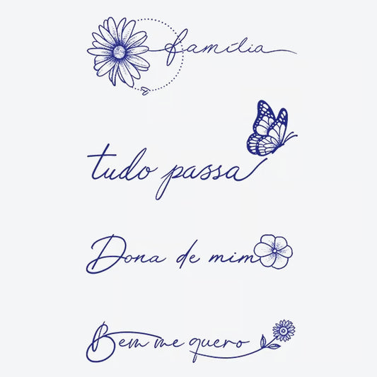 Flower Butterfly Script Tattoo