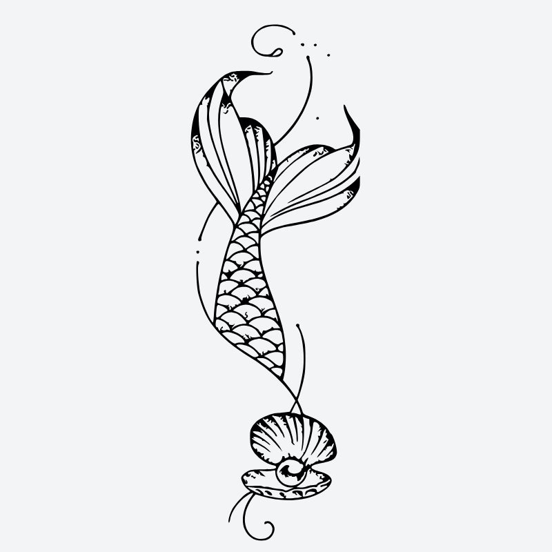 Mermaid Tail Moon Shell Tattoo