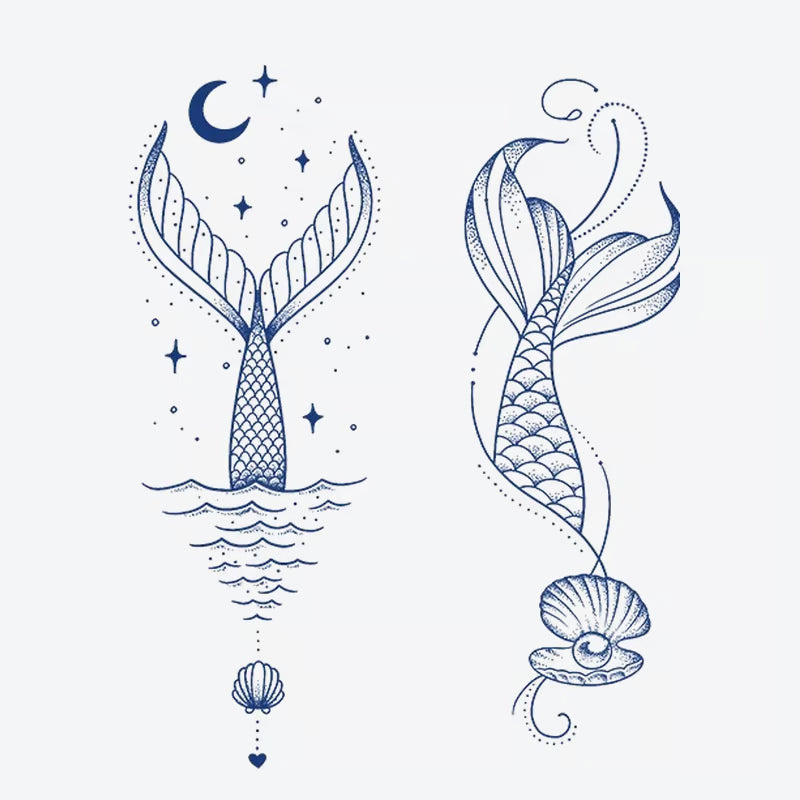 Mermaid Tail Moon Shell Tattoo