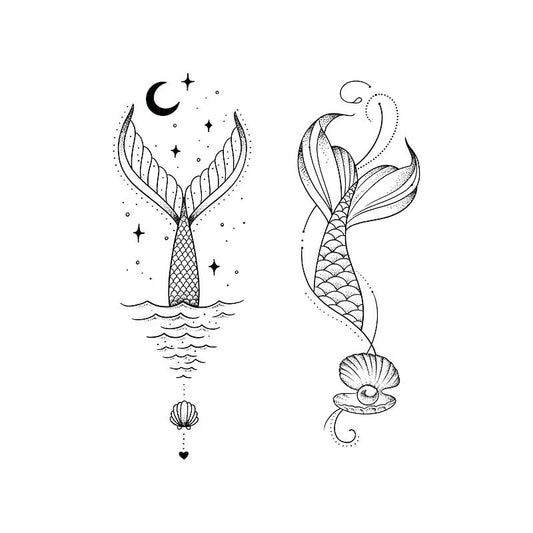 Mermaid Tail Moon Shell Tattoo
