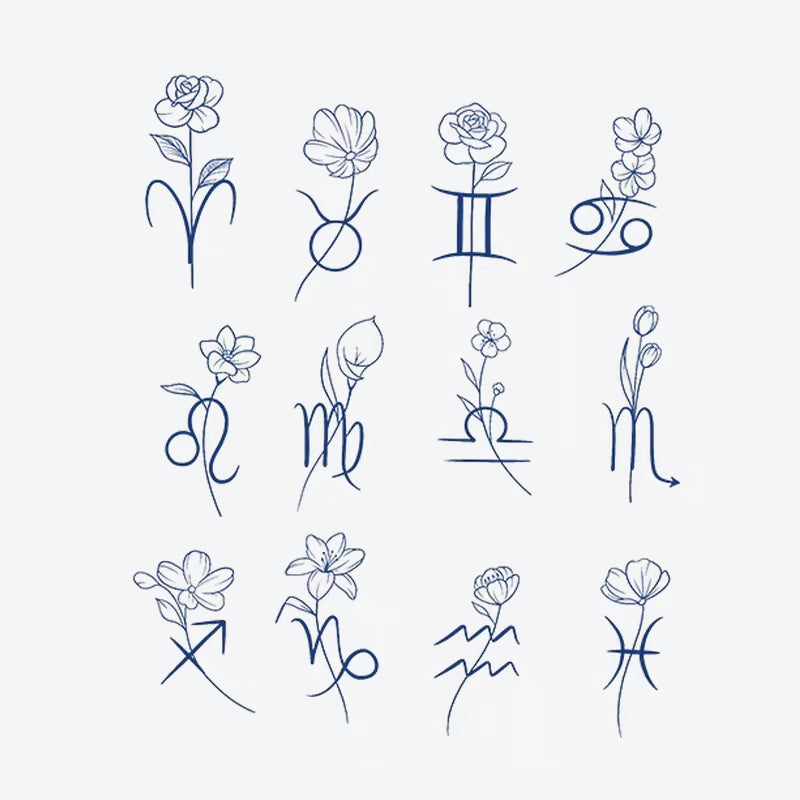 Floral Zodiac Symbols Tattoo