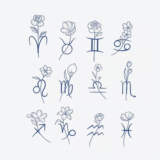 Floral Zodiac Symbols Tattoo