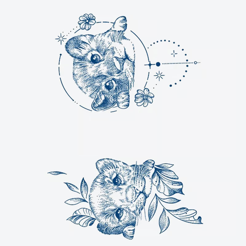 Lion Cub Floral Tattoo