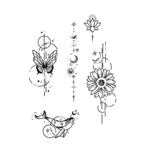 Butterfly Whale Flower Tattoo