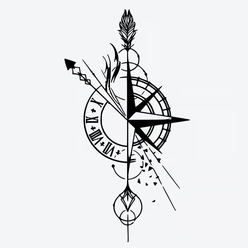Compass Clock Arrow Tattoo