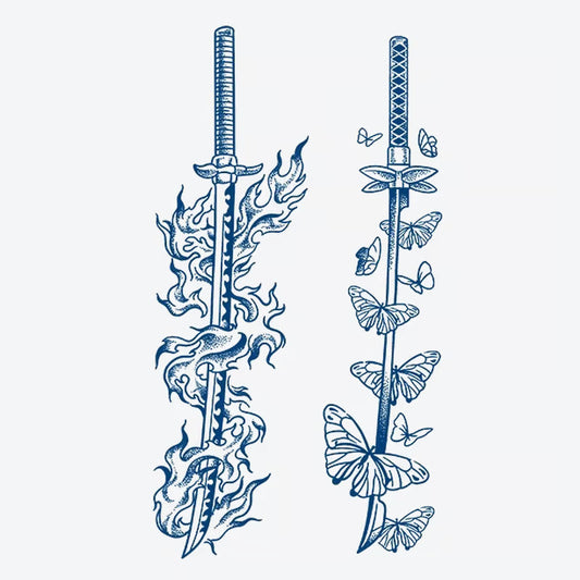 Flaming Sword Butterfly Sword Tattoo