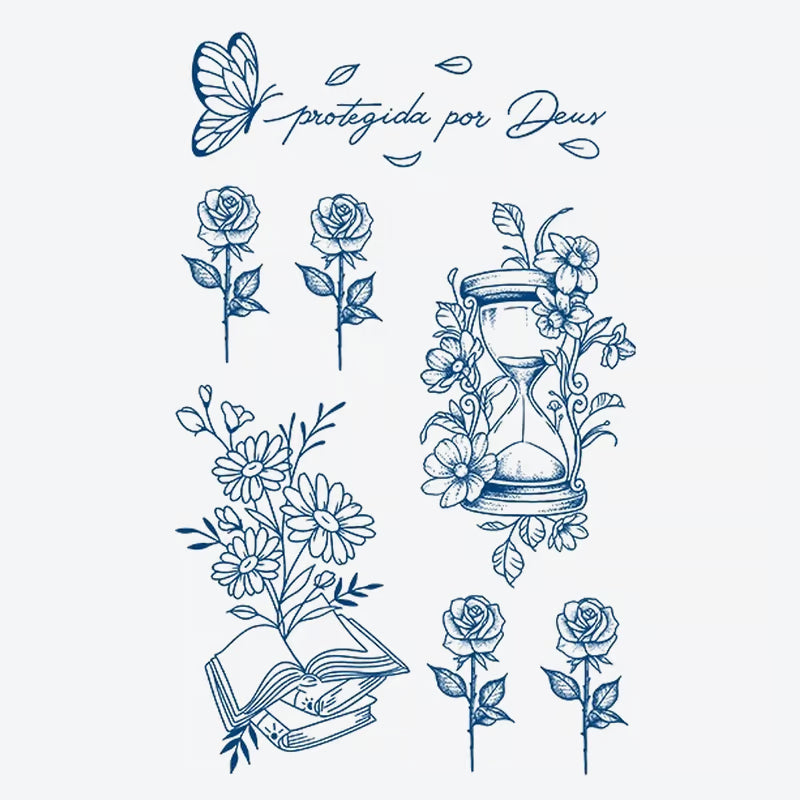 Butterfly Rose Hourglass Book Tattoo