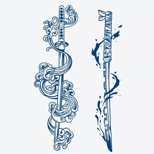 Sword And Waves Tattoo