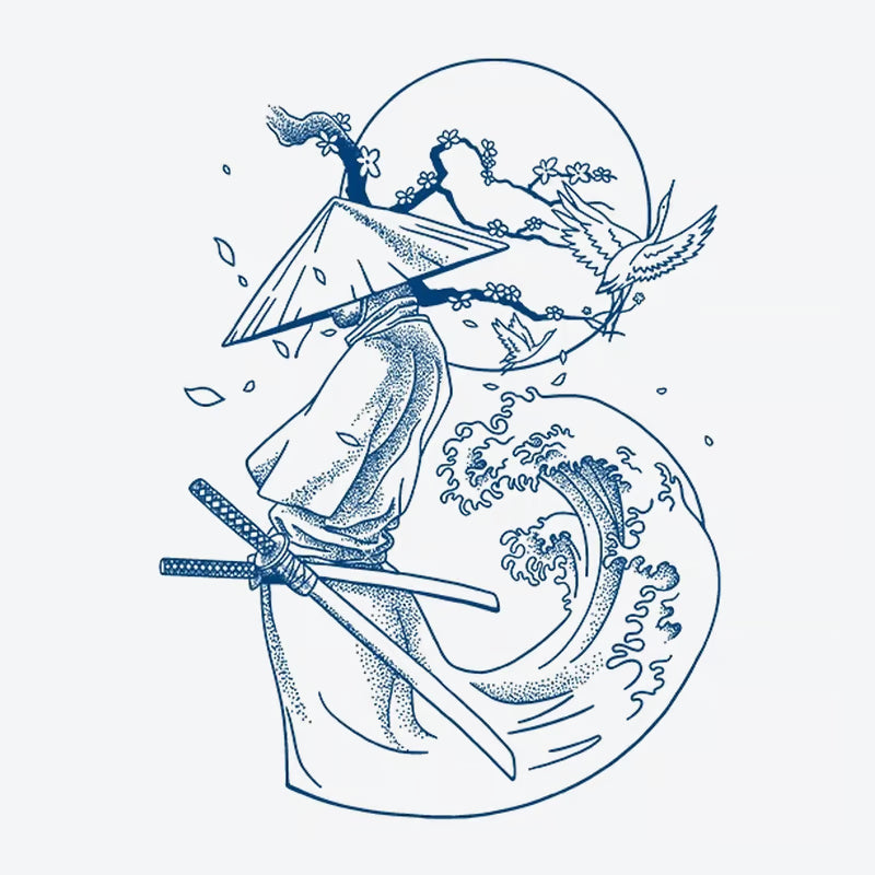 Samurai Wave Cherry Blossom Tattoo