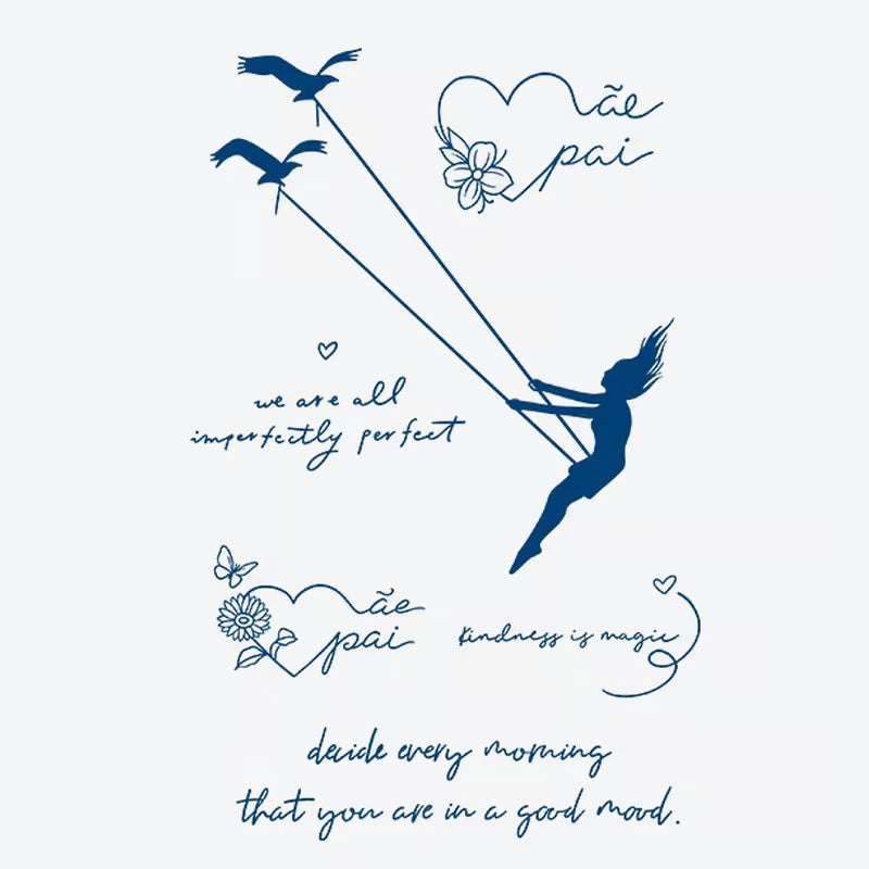 Swinging Girl Birds Tattoo