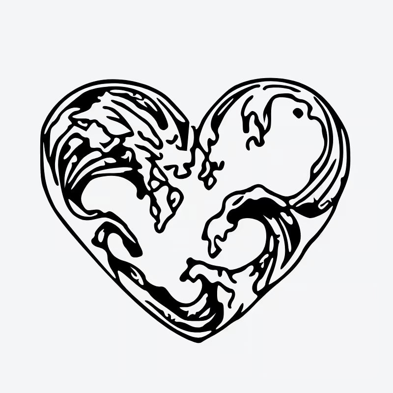 Ocean Waves Heart Tattoo