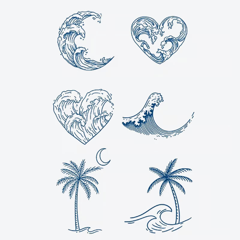 Waves Hearts Palm Trees Tattoo