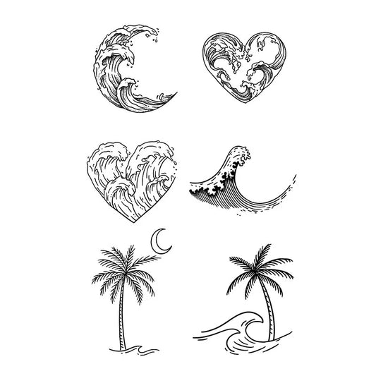 Waves Hearts Palm Trees Tattoo