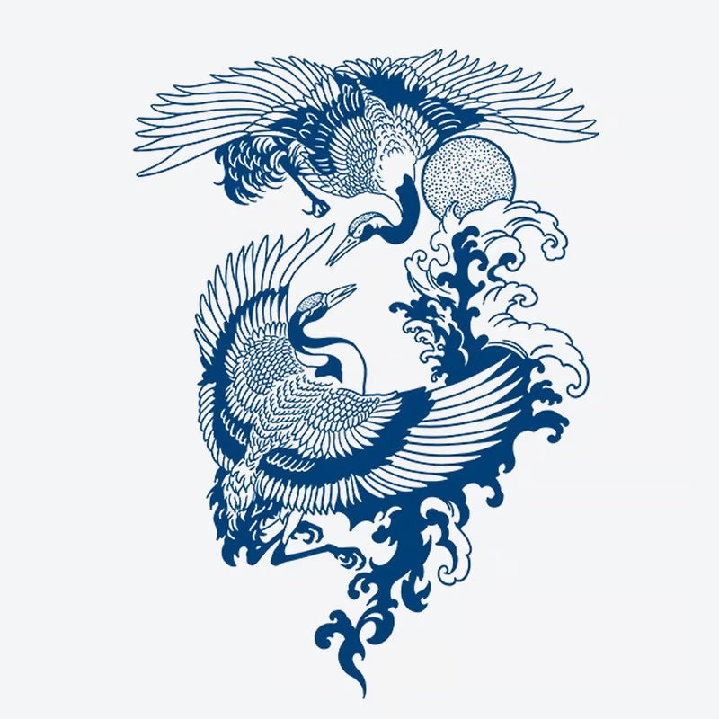 Cranes Ocean Waves Sun Tattoo