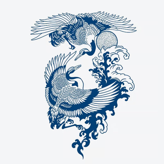 Cranes Ocean Waves Sun Tattoo