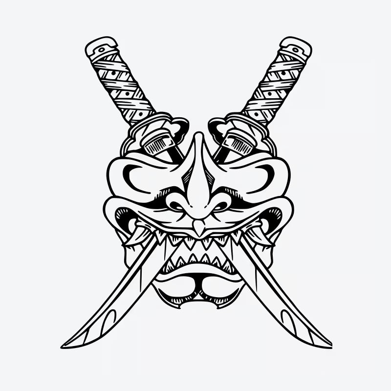 Samurai Mask With Swords Tattoo